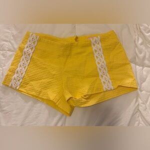 Lilly Pulitzer Yellow Mini Shorts with White Lace Inset